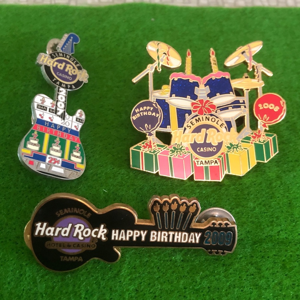 Lot of 3 HARD ROCK Cafe Hotel & Casino Seminole Tampa Birthday Pins 2007-2009